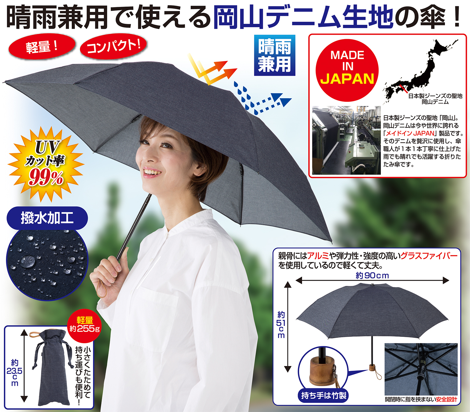 晴雨兼用 国産岡山デニム折りたたみ傘 | 松栄興業株式会社